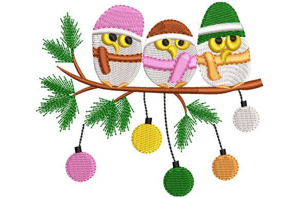 Christmas Owls on Christmas Branch